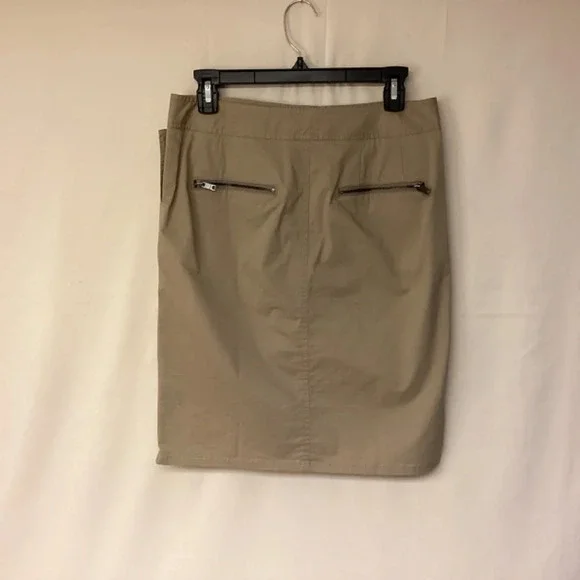 DKNY skirt womens SZ 4 Mini khaki safari neutral unquie fun zipper details - Picture 4 of 10